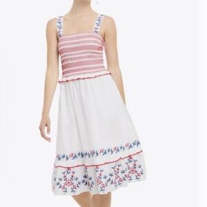 Draper James Taylor Smocked Dress in Embroidered Camellia